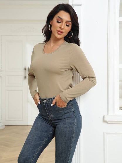 Versatile Cotton Long Sleeve Tee with Round Neck