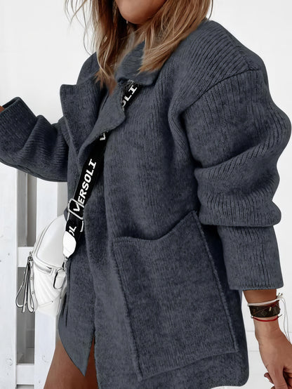 Lapel Pocket Knit Sweater Cardigan Coat