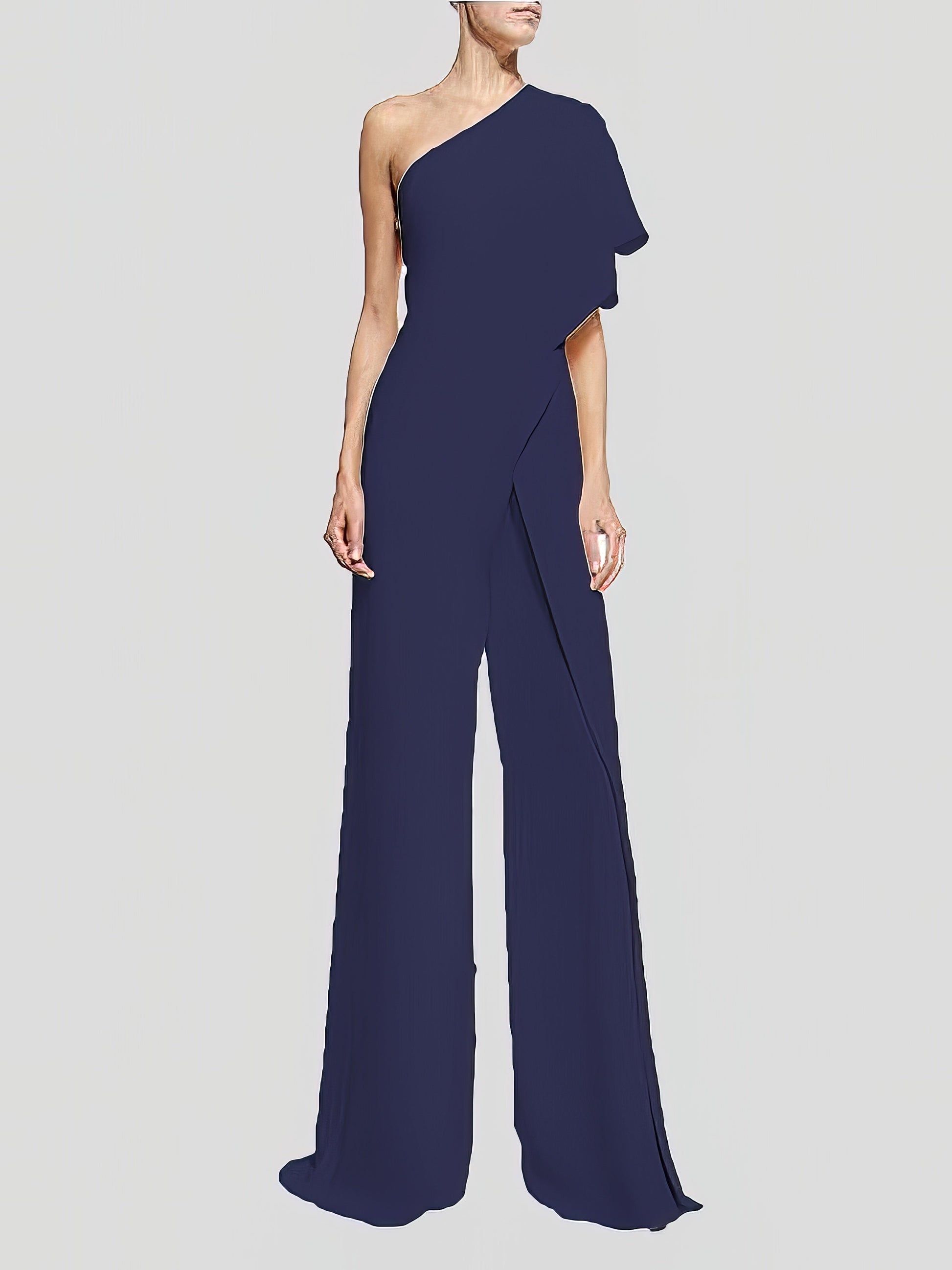 Jumpsuits - Solid One Shoulder Wide Leg Jumpsuit - MsDressly