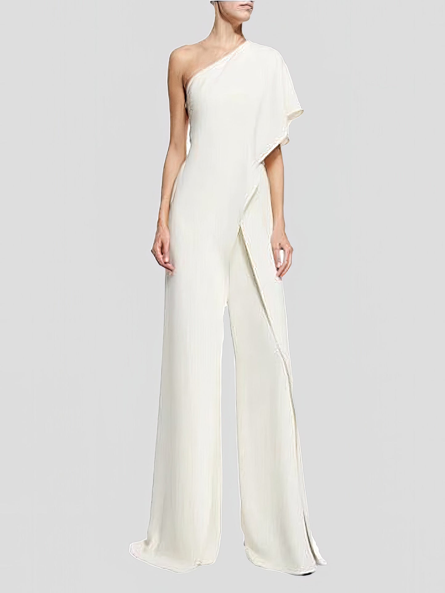 Solid One Shoulder Wide Leg Jumpsuit