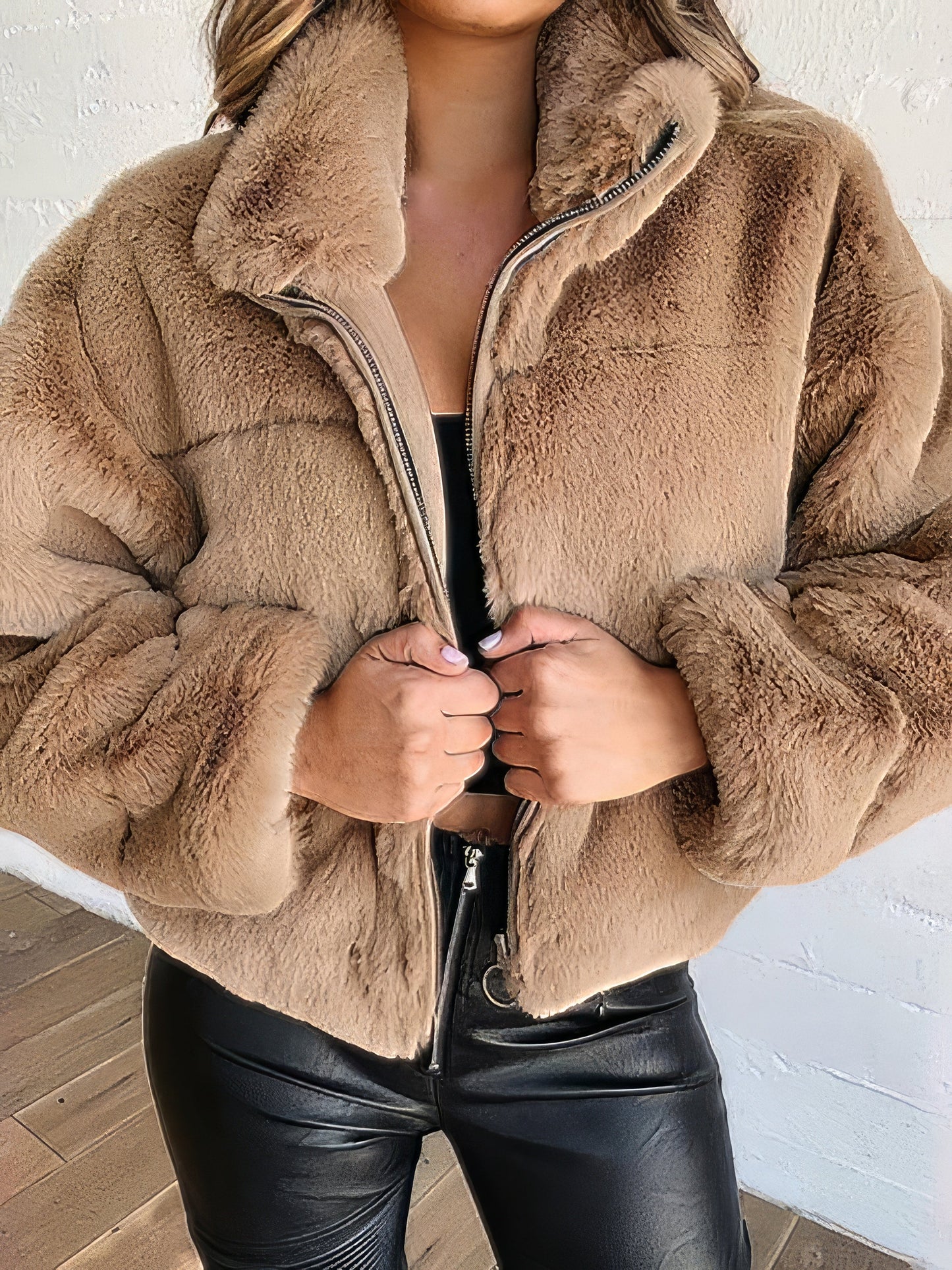 Coats - Faux Fur Zip Cardigan Plush Coat - MsDressly