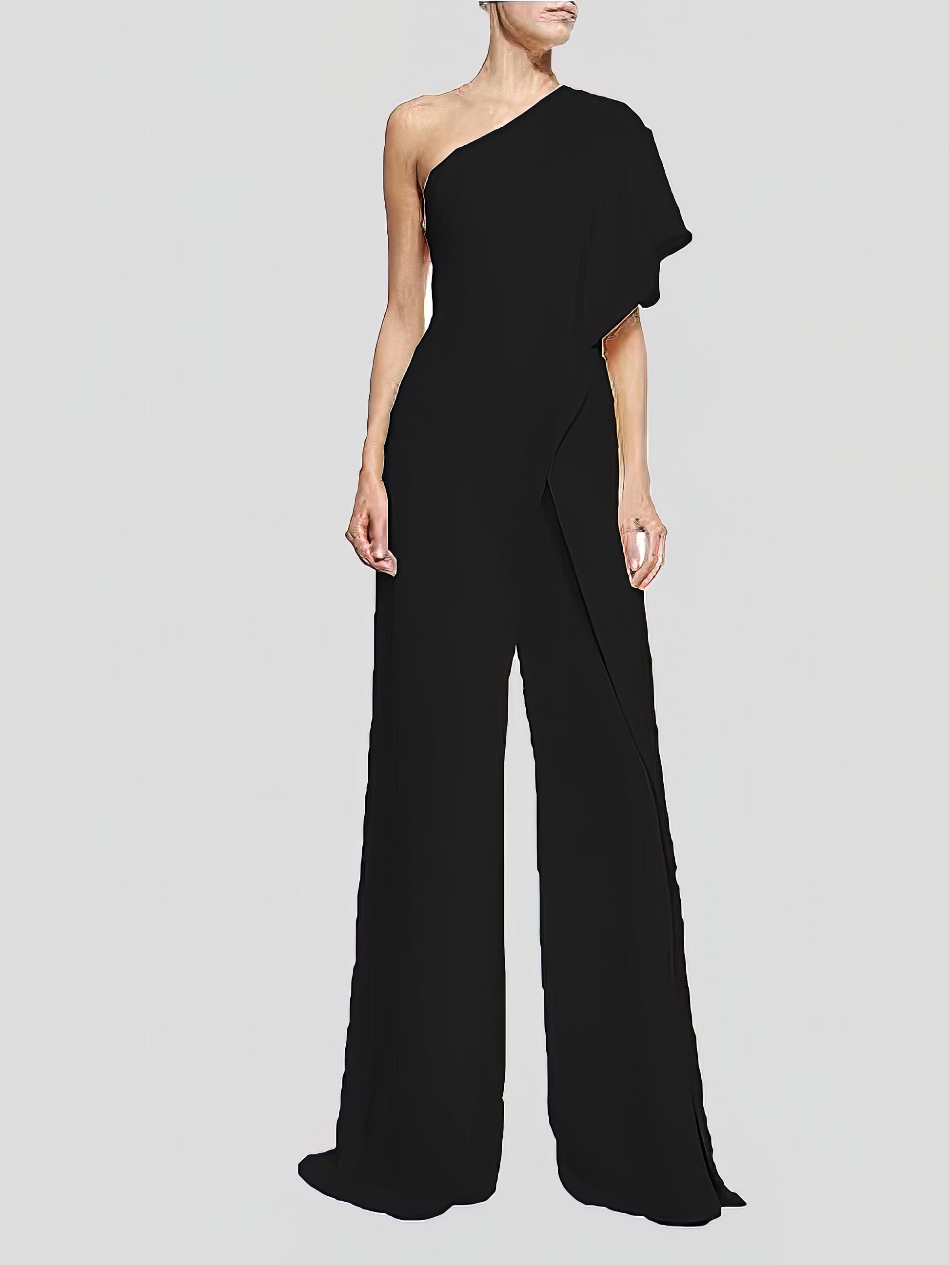 Jumpsuits - Solid One Shoulder Wide Leg Jumpsuit - MsDressly