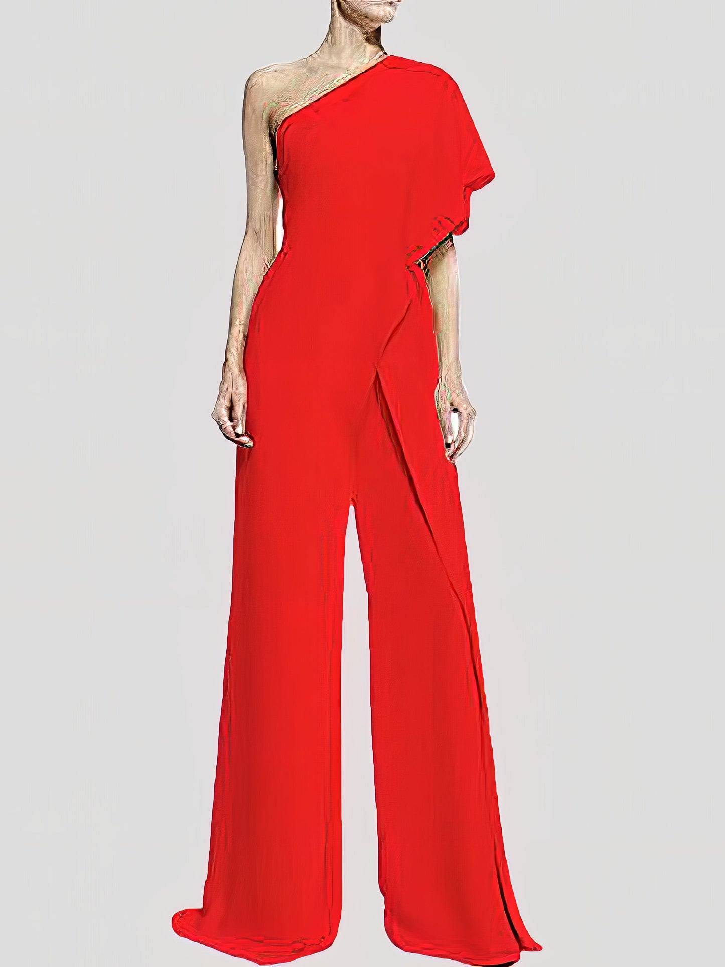 Jumpsuits - Solid One Shoulder Wide Leg Jumpsuit - MsDressly