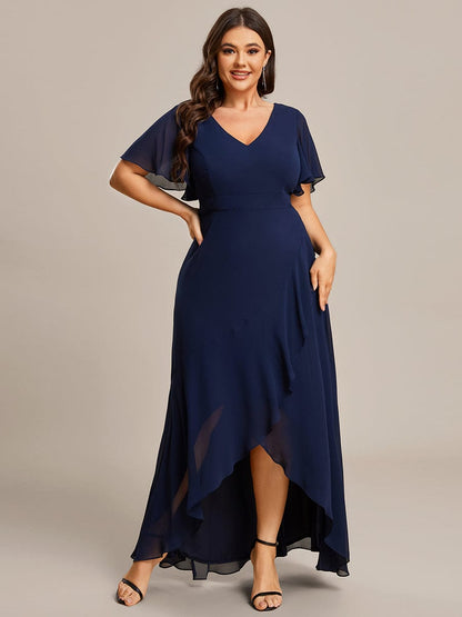 A-Line Chiffon Bridesmaid Dress with High-Low Ruffles in V-Neck Style