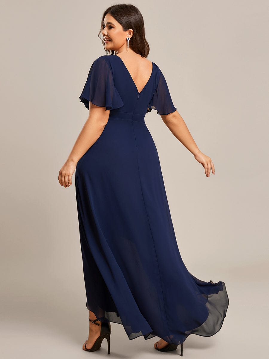 A-Line Chiffon Bridesmaid Dress with High-Low Ruffles in V-Neck Style