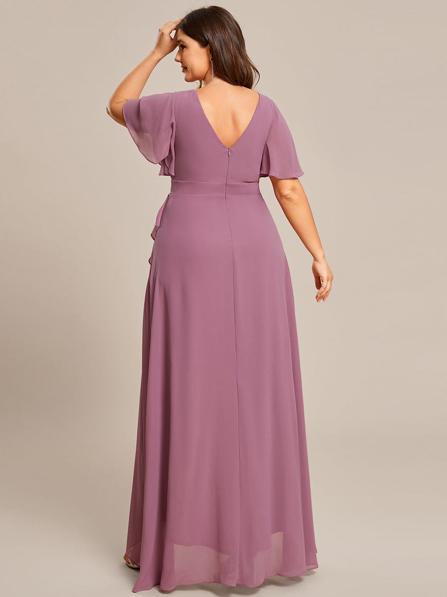 A-Line Chiffon Bridesmaid Dress with High-Low Ruffles in V-Neck Style