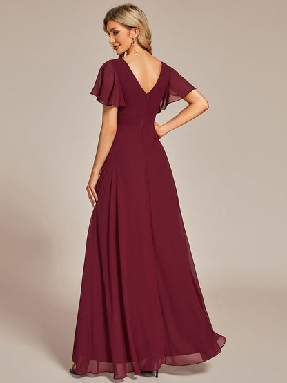 A-Line Chiffon Bridesmaid Dress with High-Low Ruffles in V-Neck Style