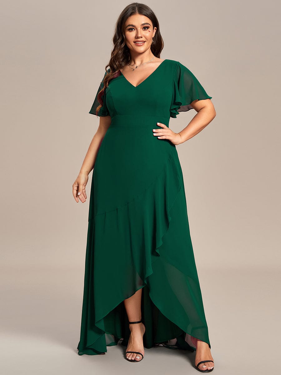 A-Line Chiffon Bridesmaid Dress with High-Low Ruffles in V-Neck Style