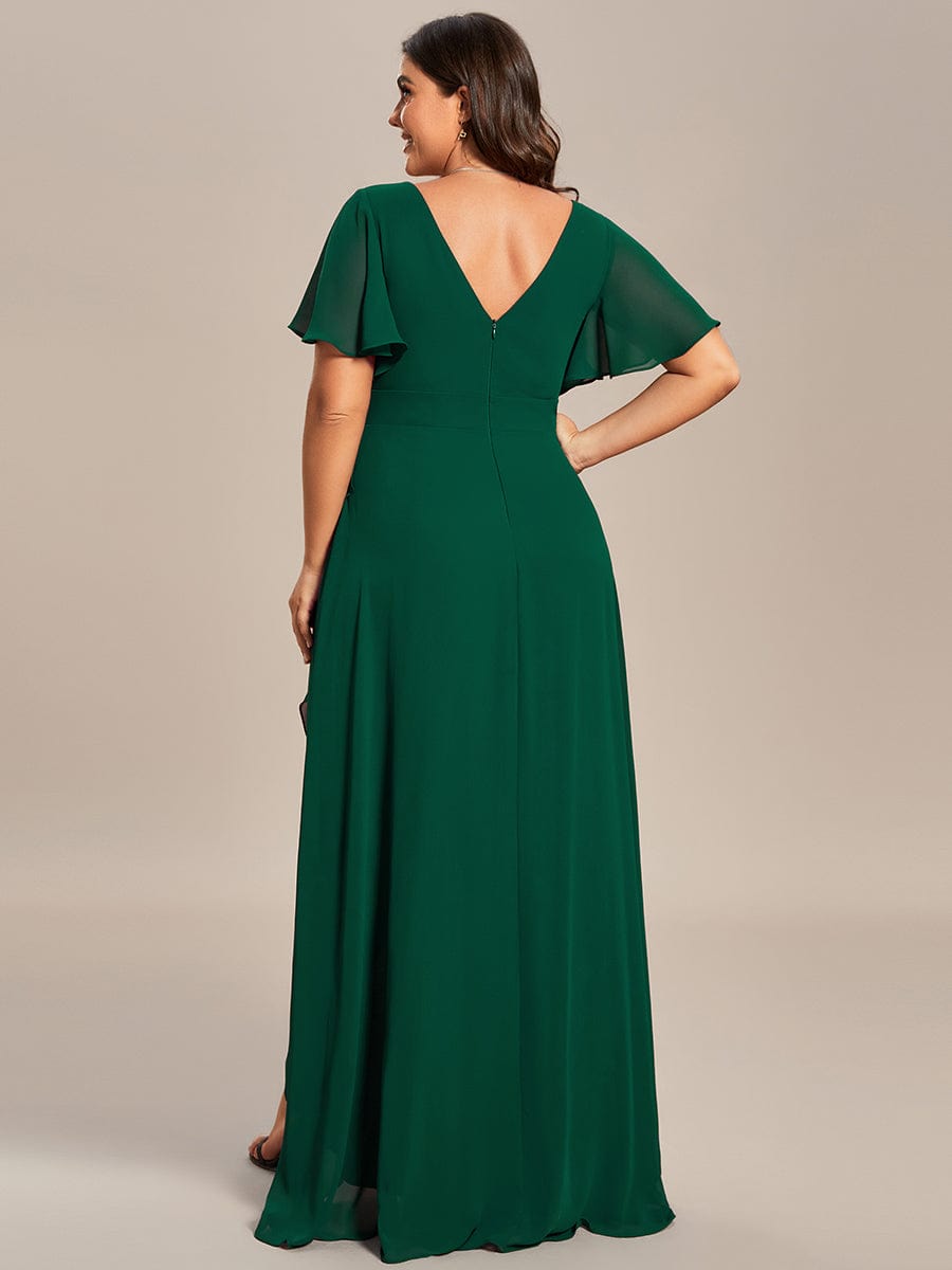 A-Line Chiffon Bridesmaid Dress with High-Low Ruffles in V-Neck Style