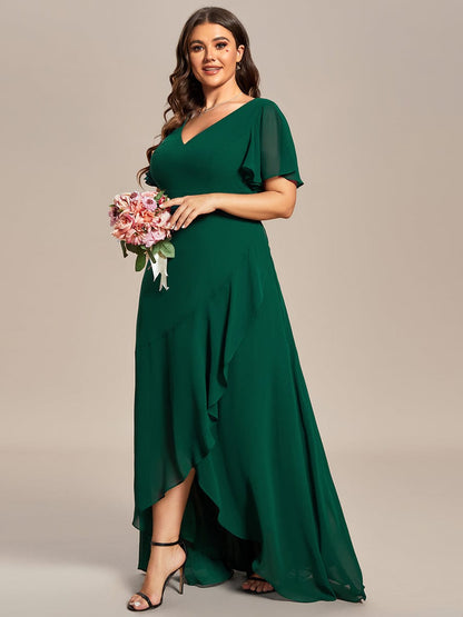 A-Line Chiffon Bridesmaid Dress with High-Low Ruffles in V-Neck Style