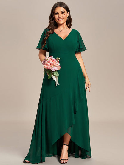 A-Line Chiffon Bridesmaid Dress with High-Low Ruffles in V-Neck Style