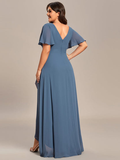 A-Line Chiffon Bridesmaid Dress with High-Low Ruffles in V-Neck Style