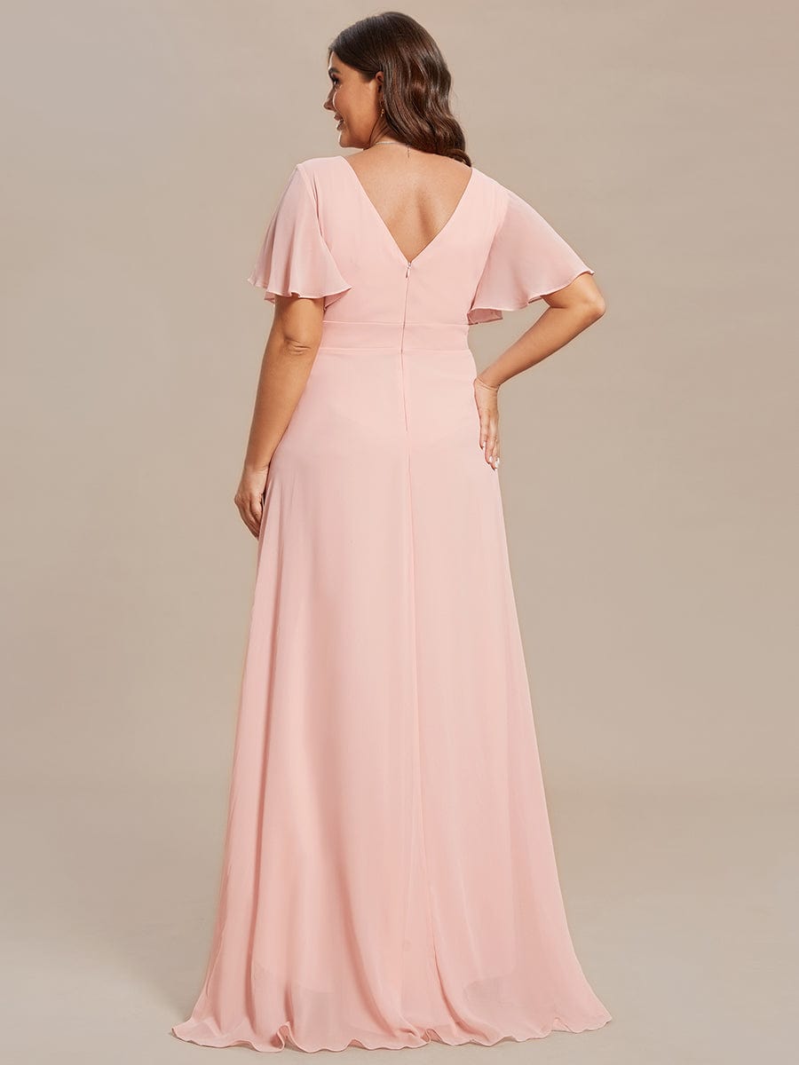 A-Line Chiffon Bridesmaid Dress with High-Low Ruffles in V-Neck Style