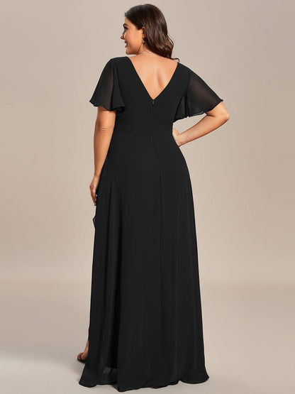 A-Line Chiffon Bridesmaid Dress with High-Low Ruffles in V-Neck Style