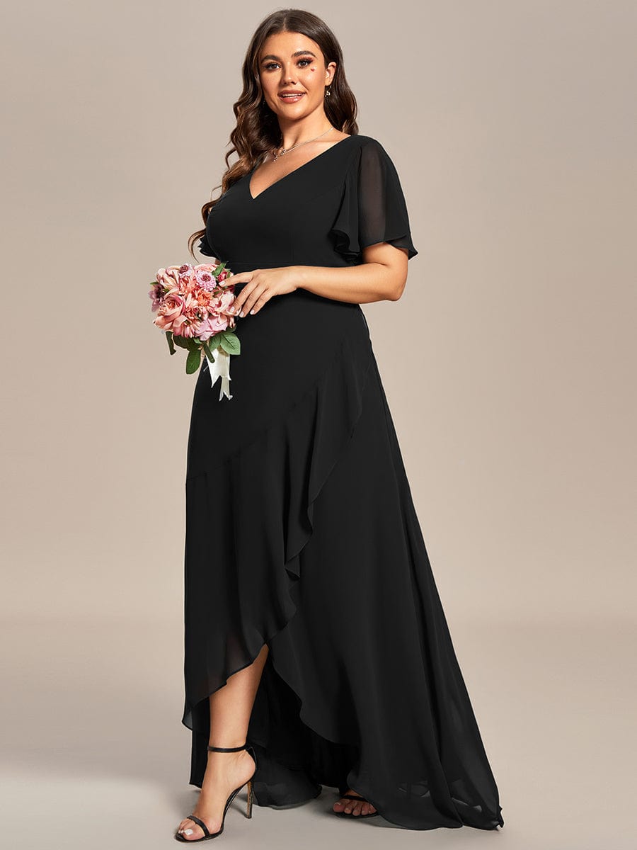 A-Line Chiffon Bridesmaid Dress with High-Low Ruffles in V-Neck Style