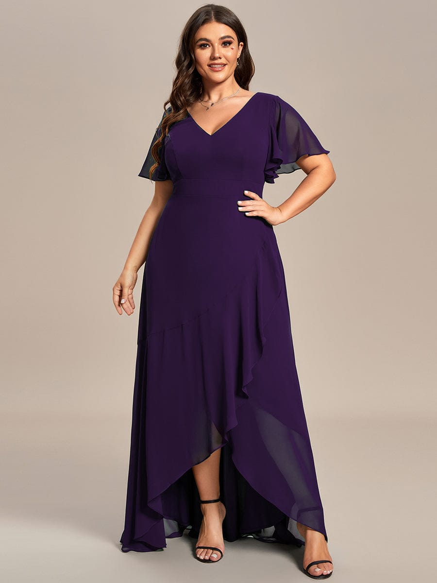 A-Line Chiffon Bridesmaid Dress with High-Low Ruffles in V-Neck Style