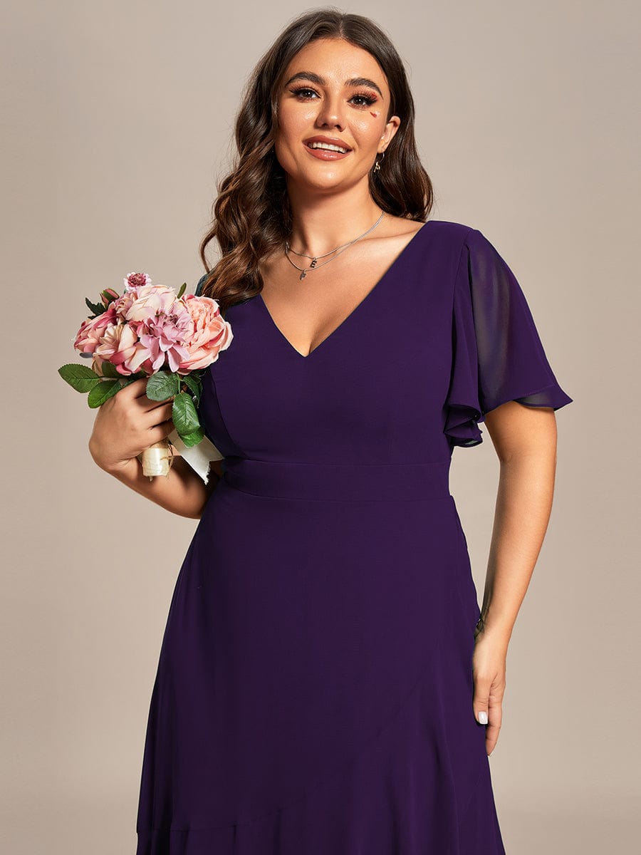 A-Line Chiffon Bridesmaid Dress with High-Low Ruffles in V-Neck Style