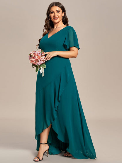 A-Line Chiffon Bridesmaid Dress with High-Low Ruffles in V-Neck Style