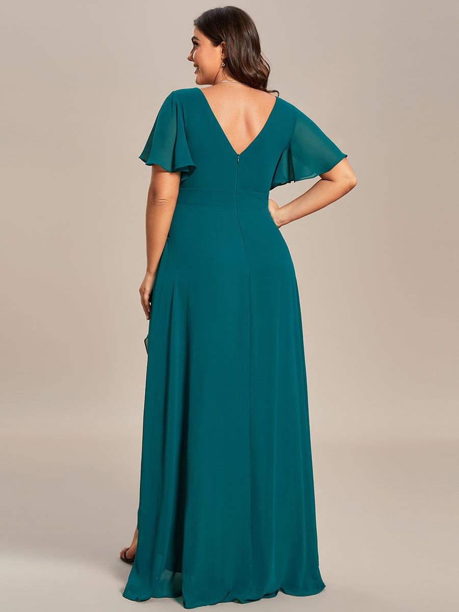 A-Line Chiffon Bridesmaid Dress with High-Low Ruffles in V-Neck Style