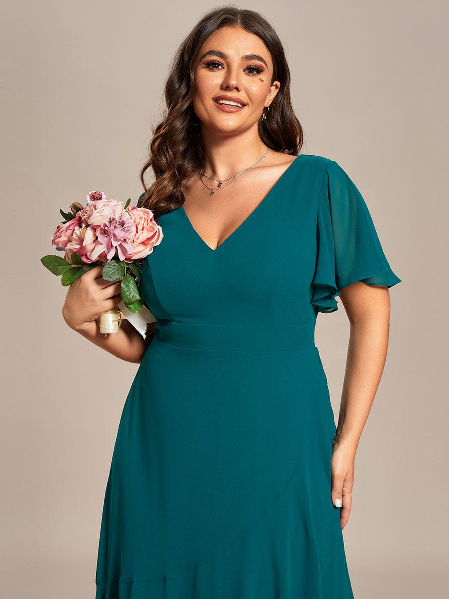 A-Line Chiffon Bridesmaid Dress with High-Low Ruffles in V-Neck Style