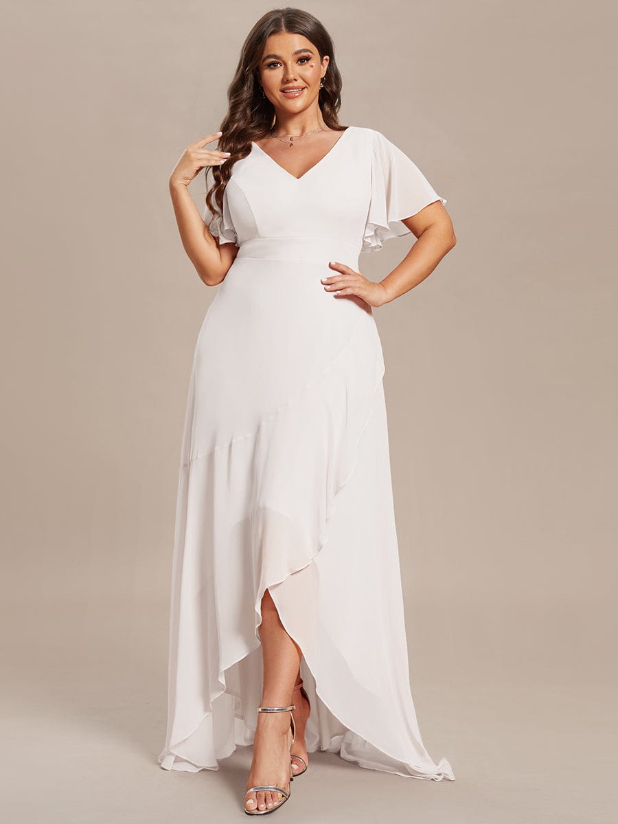 A-Line Chiffon Bridesmaid Dress with High-Low Ruffles in V-Neck Style