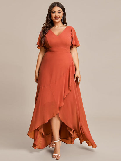 A-Line Chiffon Bridesmaid Dress with High-Low Ruffles in V-Neck Style