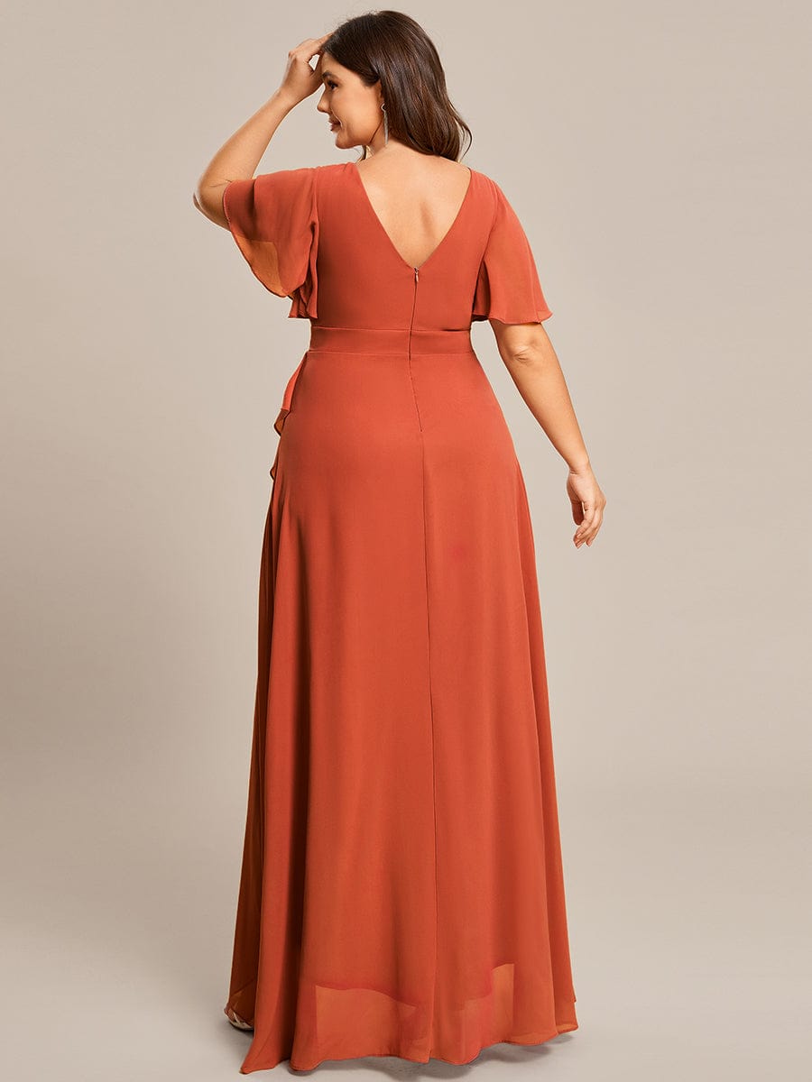 A-Line Chiffon Bridesmaid Dress with High-Low Ruffles in V-Neck Style