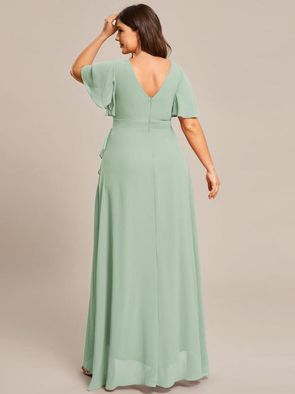 A-Line Chiffon Bridesmaid Dress with High-Low Ruffles in V-Neck Style