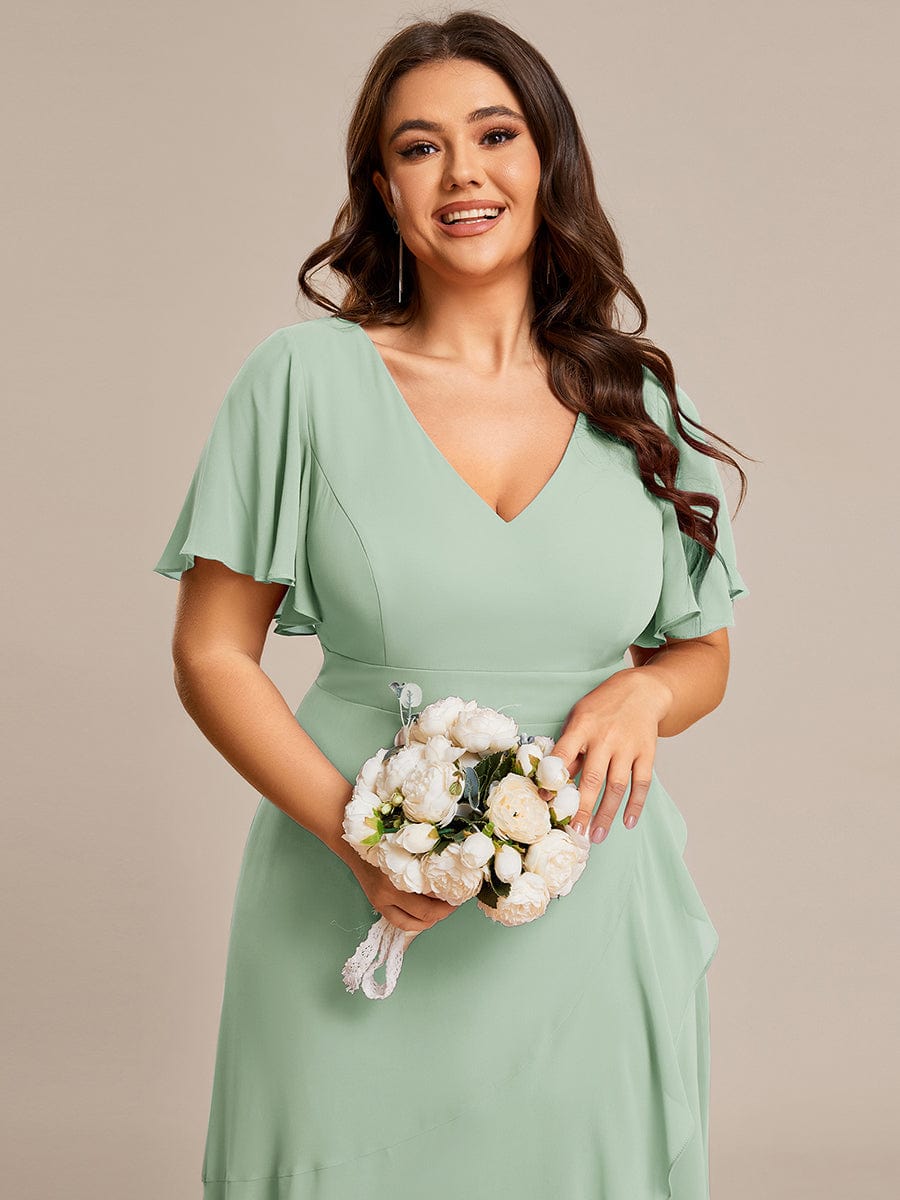 A-Line Chiffon Bridesmaid Dress with High-Low Ruffles in V-Neck Style