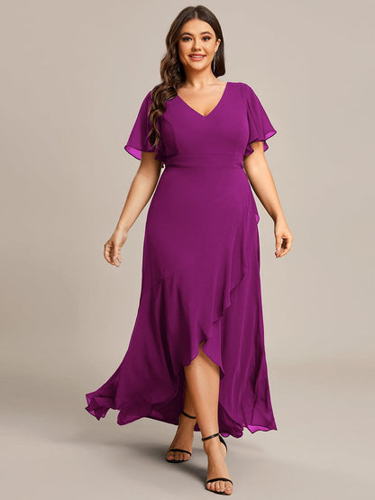 A-Line Chiffon Bridesmaid Dress with High-Low Ruffles in V-Neck Style