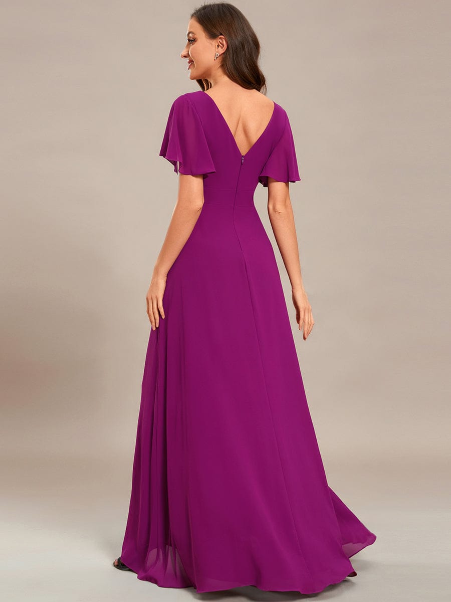 A-Line Chiffon Bridesmaid Dress with High-Low Ruffles in V-Neck Style