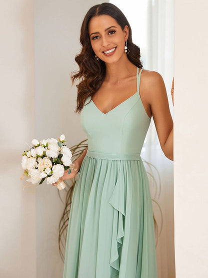 A-Line Chiffon Bridesmaid Gown with Ruffle Detail