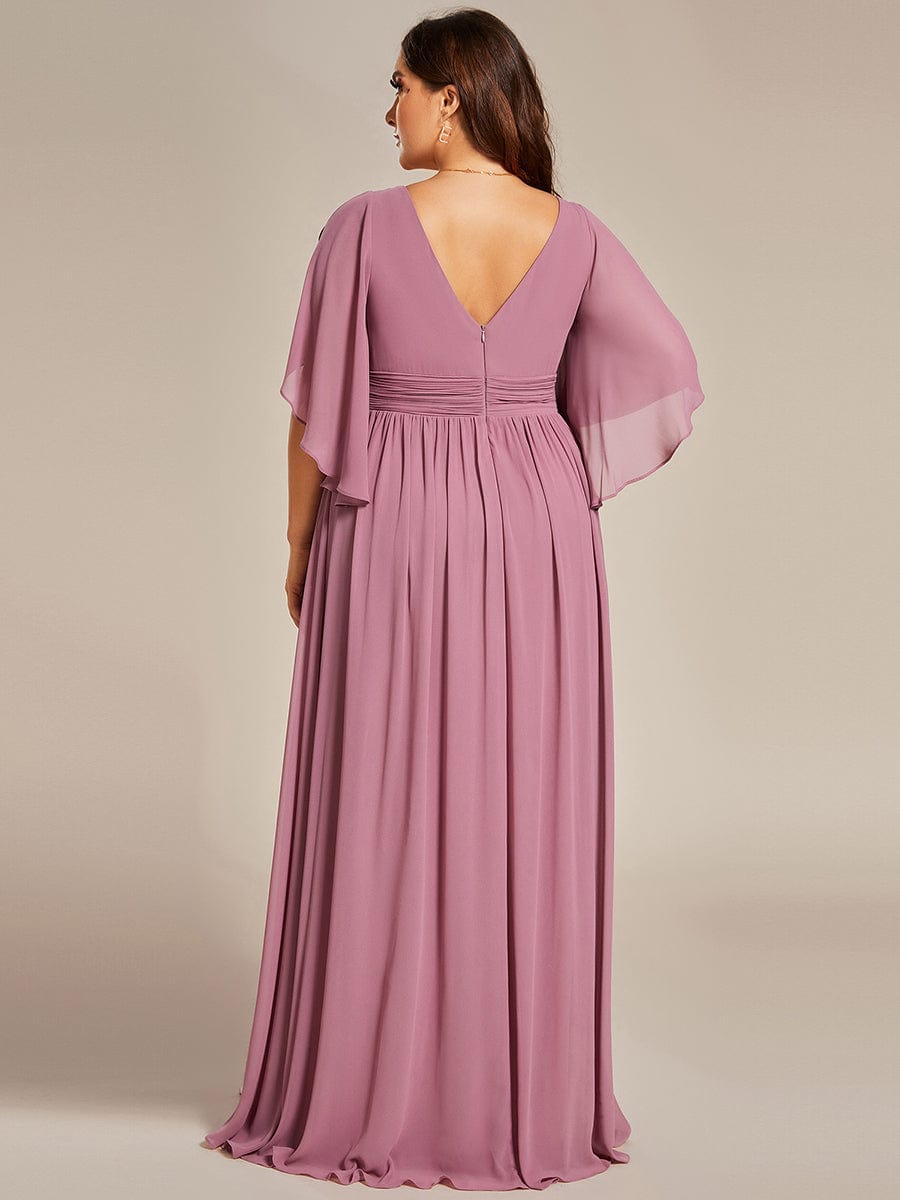 A-Line Chiffon V-Neck Bridesmaid Dress with Half Sleeves for Plus Size