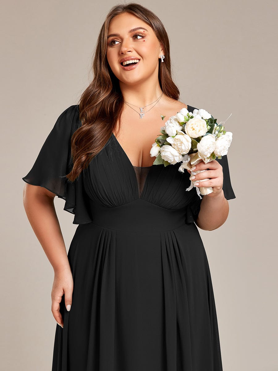 A-Line Empire Waist Plus Size Chiffon Bridesmaid Dress with Elegant Double V-Neck