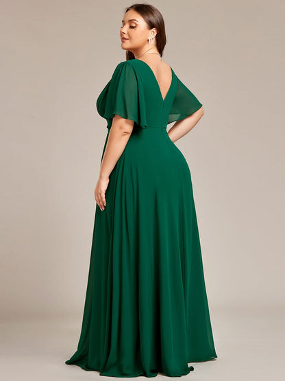 A-Line Empire Waist Plus Size Chiffon Bridesmaid Dress with Elegant Double V-Neck