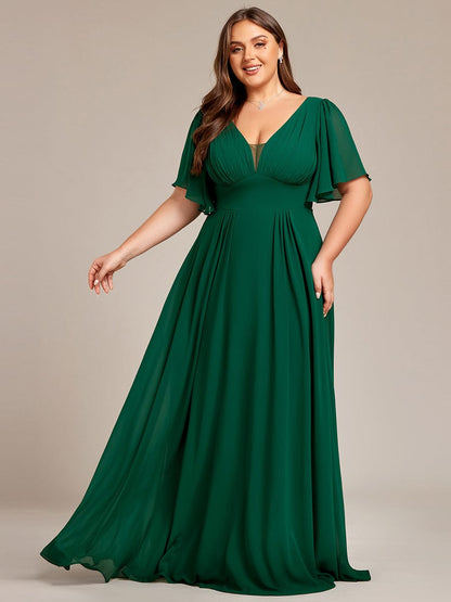 A-Line Empire Waist Plus Size Chiffon Bridesmaid Dress with Elegant Double V-Neck