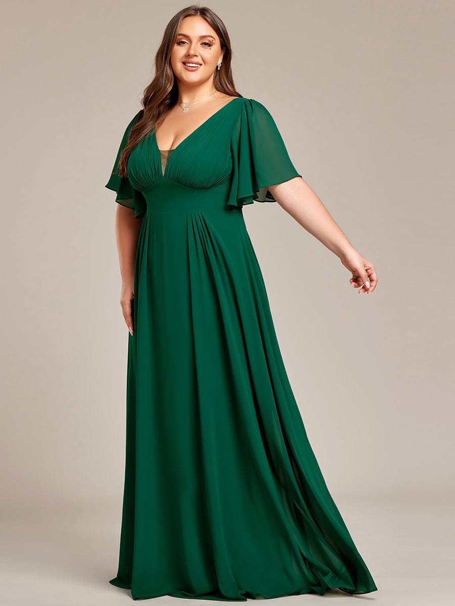 A-Line Empire Waist Plus Size Chiffon Bridesmaid Dress with Elegant Double V-Neck