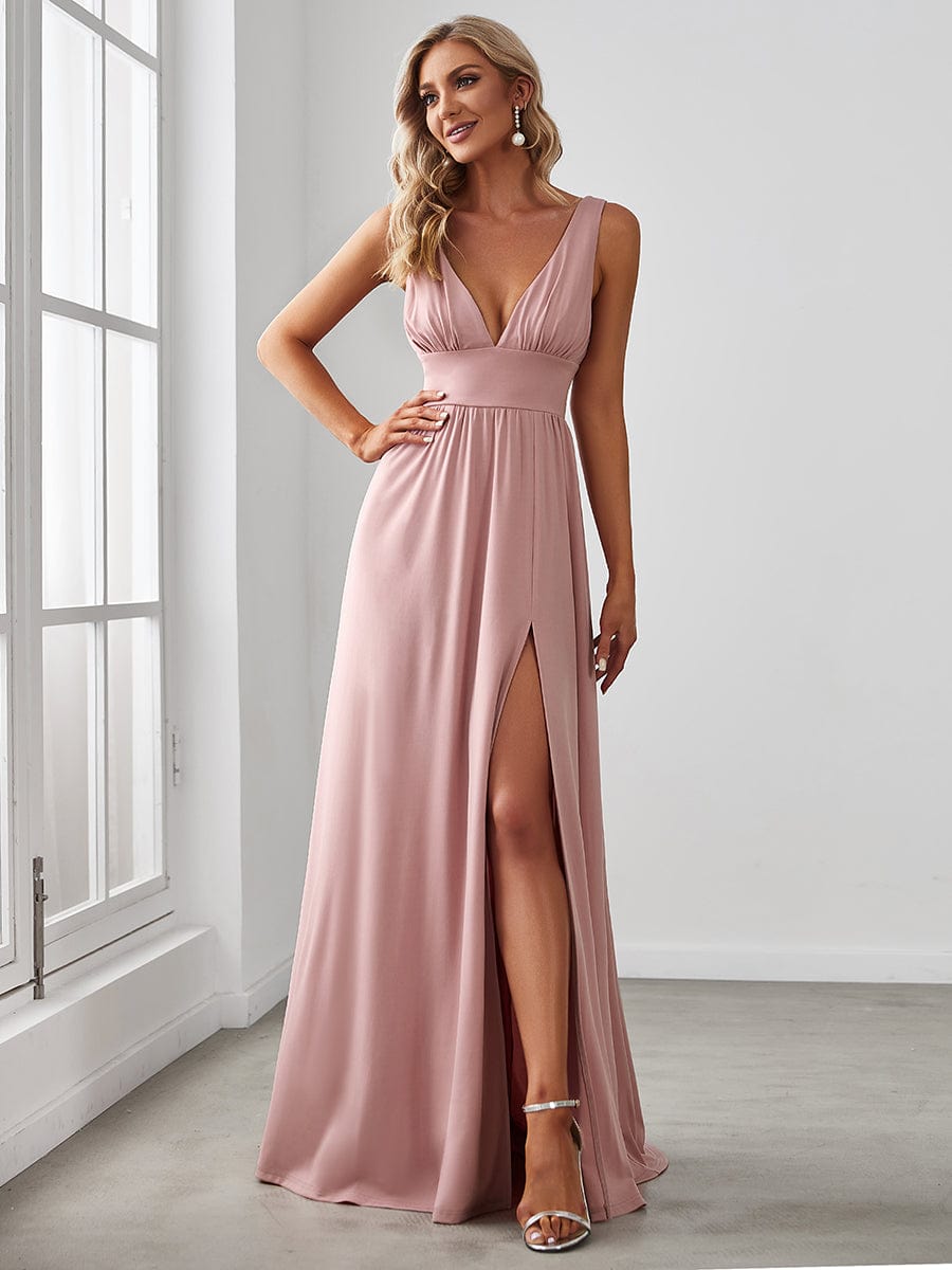 A Line Sleeveless Bridesmaid Dresses with Deep V Neck - Elegant and Stylish