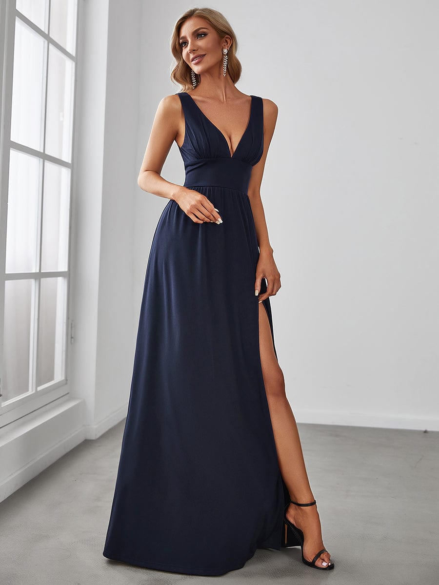 A Line Sleeveless Bridesmaid Dresses with Deep V Neck - Elegant and Stylish