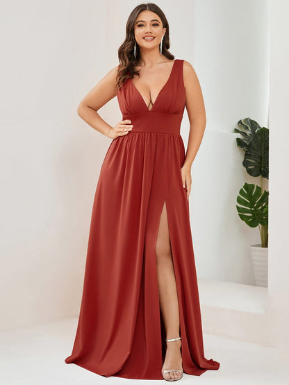 A Line Sleeveless Bridesmaid Dresses with Deep V Neck - Elegant and Stylish