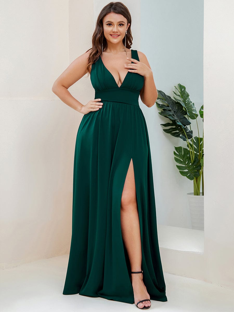 A Line Sleeveless Bridesmaid Dresses with Deep V Neck - Elegant and Stylish