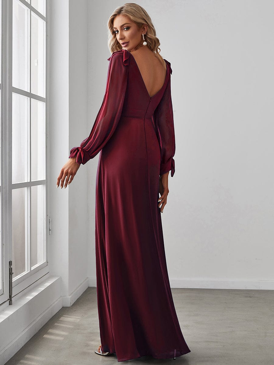 A-Line V-Neck Bridesmaid Dress with Long Lantern Sleeves