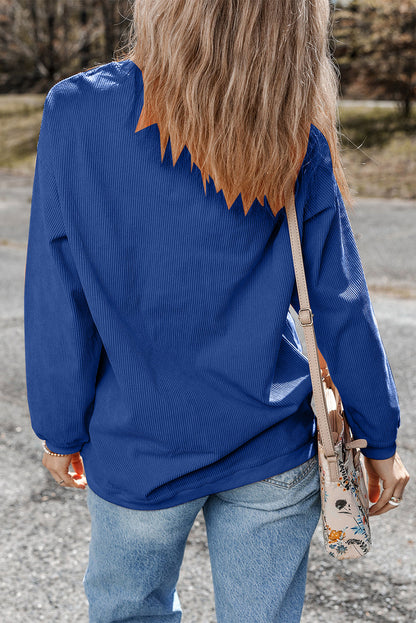 Dark Blue Ribbed Corduroy Oversized Sweatshirt