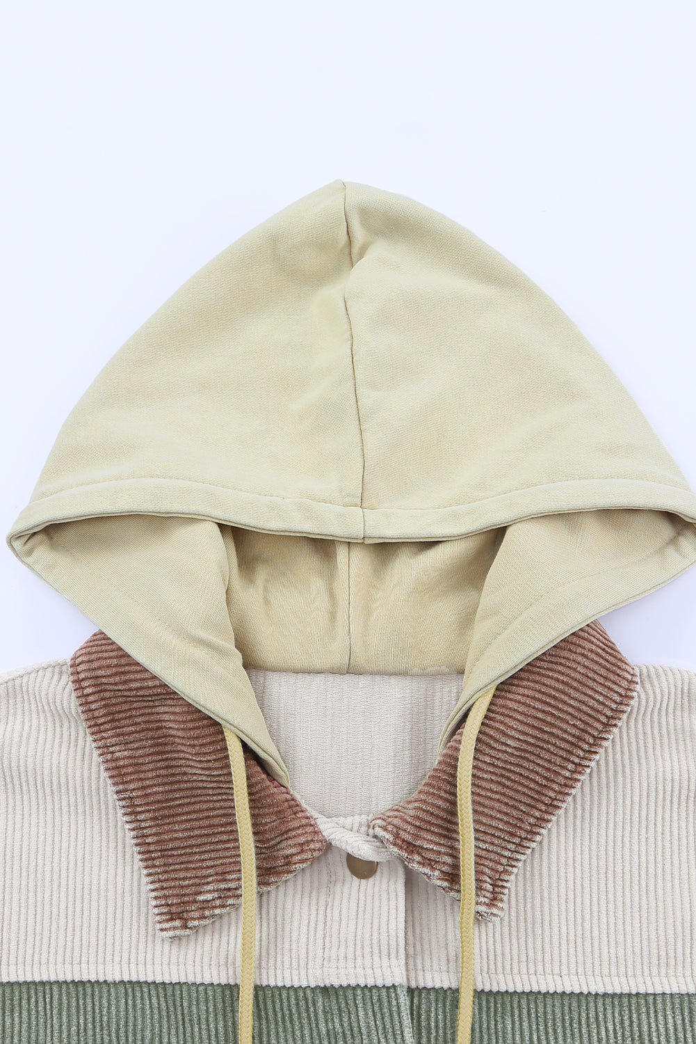 Green Color Block Button Down Hooded Corduroy Jacket