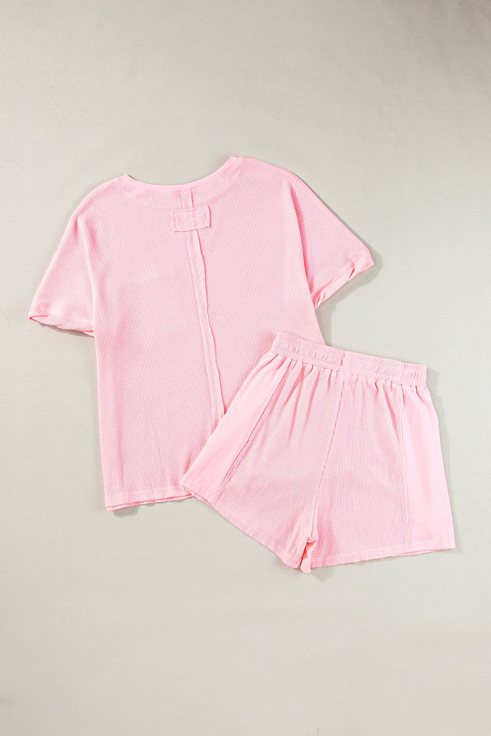 Light Pink Waffle Knit Oversize Tee and Shorts Set