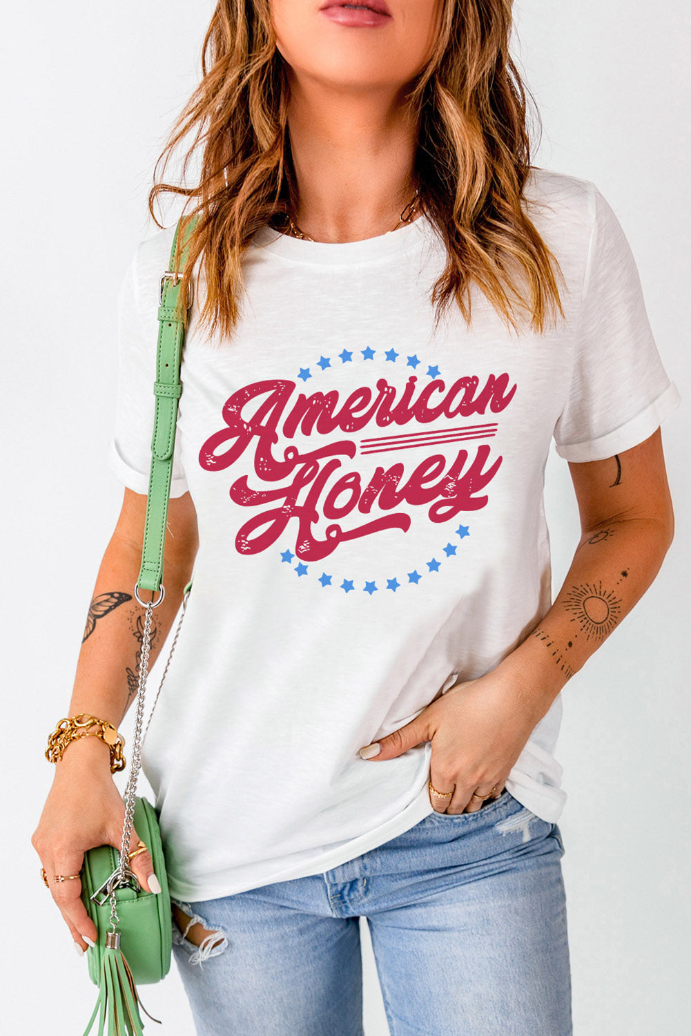 American Honey Flag Print Graphic Tee - White