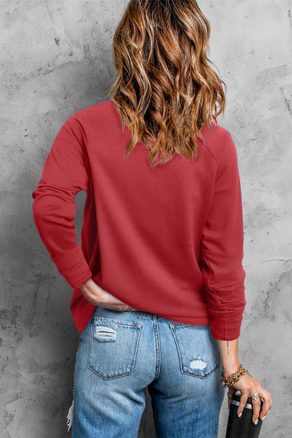 Red Heart Shaped Glitter Chenille Patched Pullover Sweatshirt