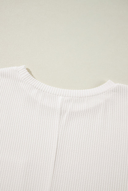 White Plus Size Ribbed Textured Long Sleeve T Shirt