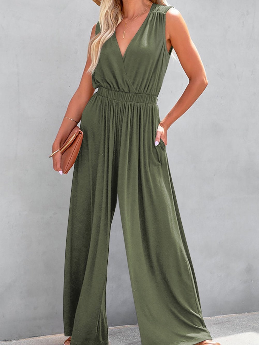 Solid One Shoulder Wide Leg Jumpsuit