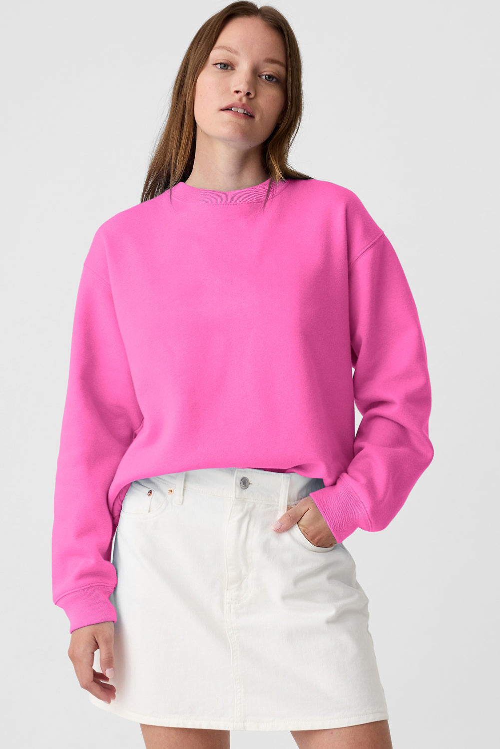 Bonbon Solid Fleece Lined Drop Shoulder Terry Sweatshirt